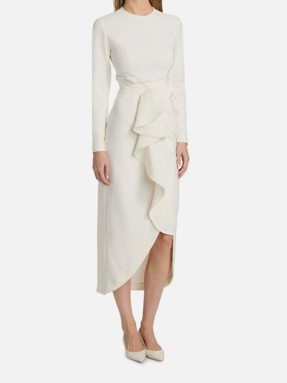 Kika Vargas Women's Ivory Genzebe Ruffled Crêpe Midi-Dress Size 2